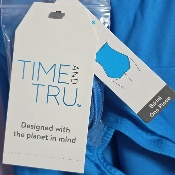 Time and Tru Vibrant Blue One-Piece Swimsuit w Detachable Straps - Picture 3 of 6